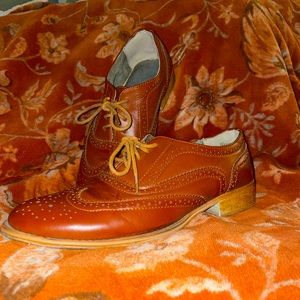 Brown Faux Leather Oxford Loafers